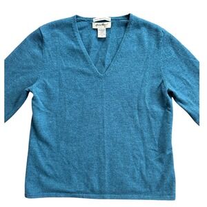 Eddie Bauer V-Neck Sweater Wmn M Teal Blue Italian Merino Stretch Wool Excellent